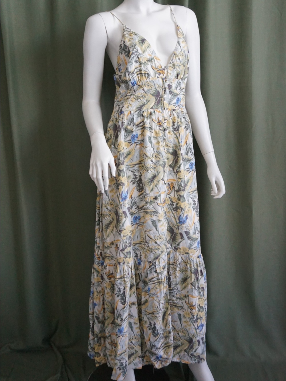 Abercrombie & Fitch Plunge Tropical Print Linen Maxi Dress - Size MT